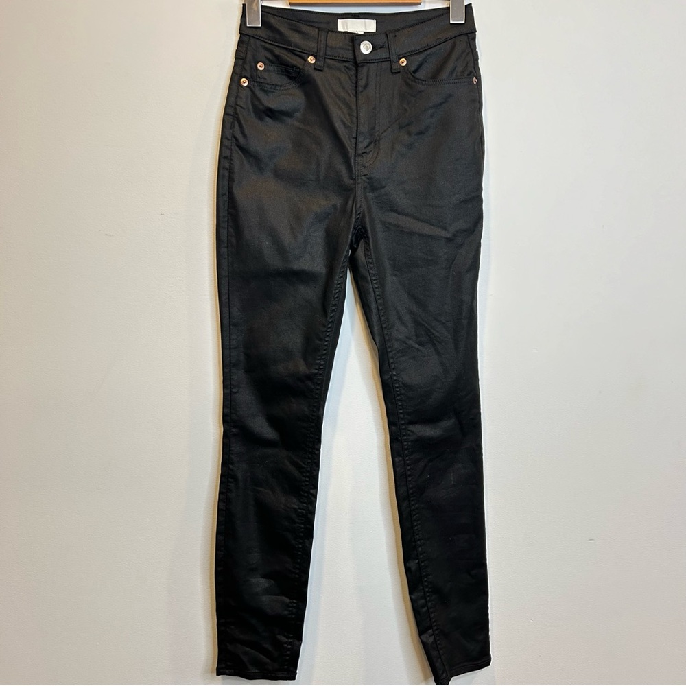 H&M High Rise Skinny Jeans Black Coated Denim